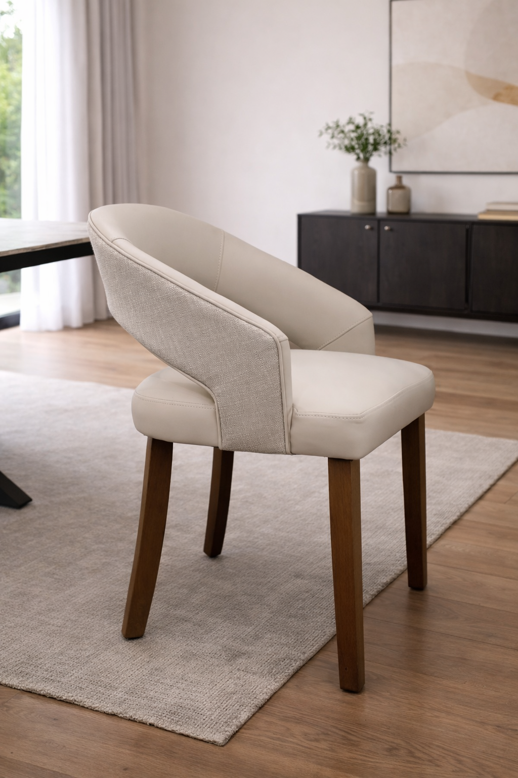 Willow Dining Chair - Linen Neutral Fabric/ Taupe Leather