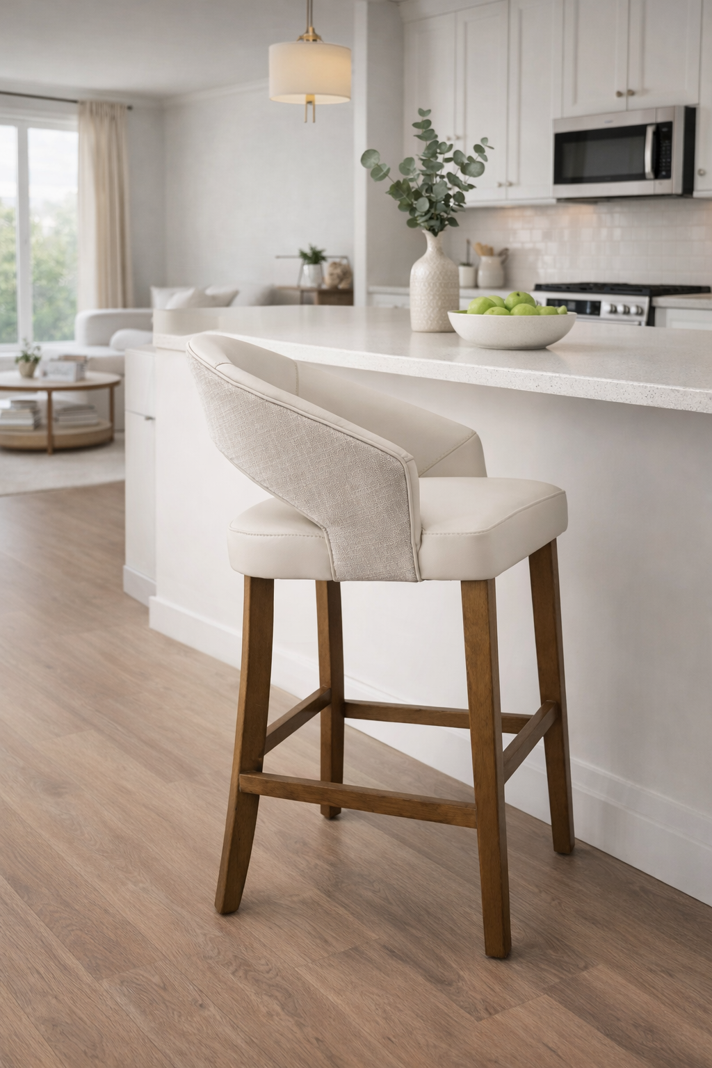 Willow Barstool - Linen Neutral Fabric/ Taupe Leather