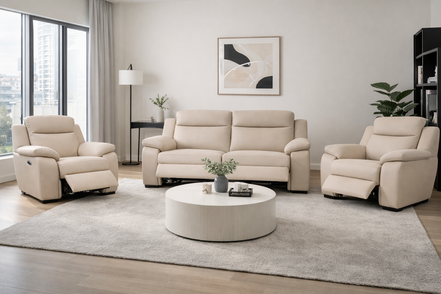 Heydon Power Recliner 3 + 1 + 1 - Stone Mircofiber