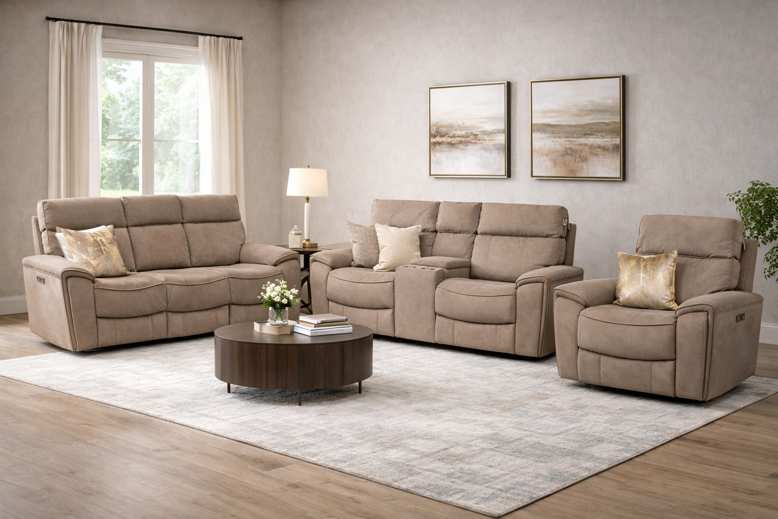 Scarlet Power 3 + 2 + 1 - Taupe Microfibre Fabric