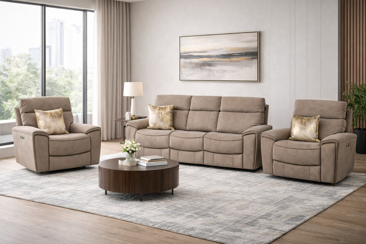 Scarlet Power 3 + 1 + 1 - Taupe Microfibre Fabric