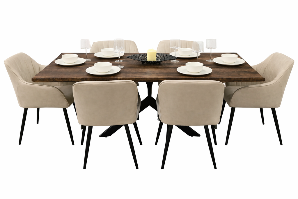 Epsom Dark Oak 1.6m + 6 EZ Chairs Taupe PU