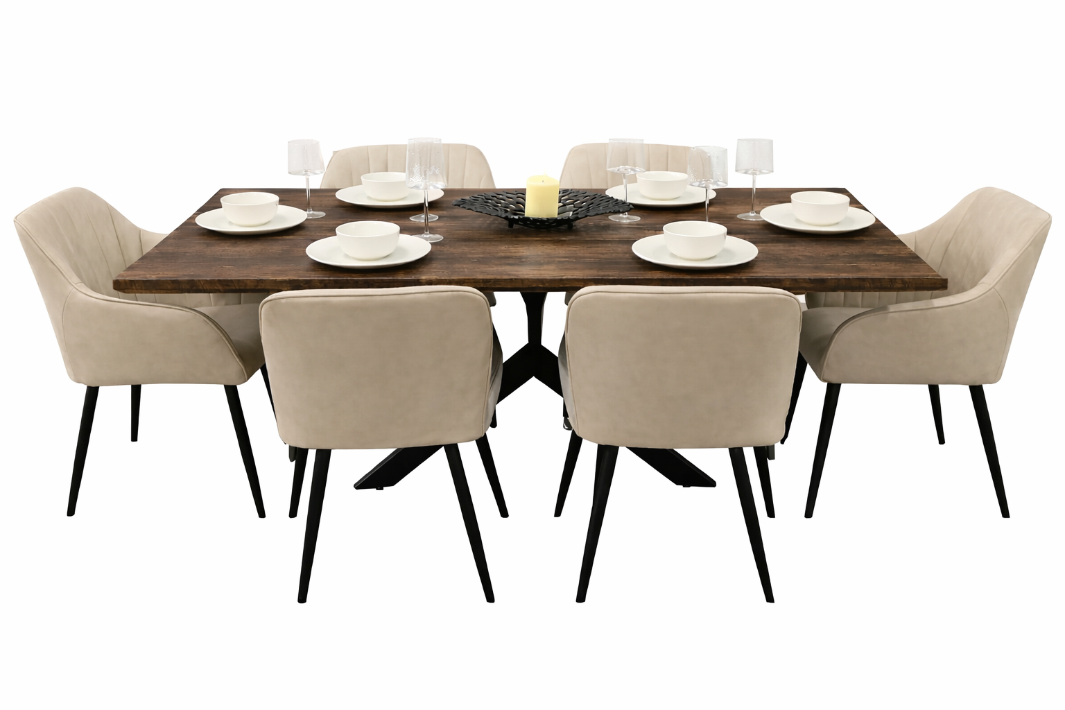 Epsom Dark Oak 1.6m + 6 EZ Chairs Taupe PU