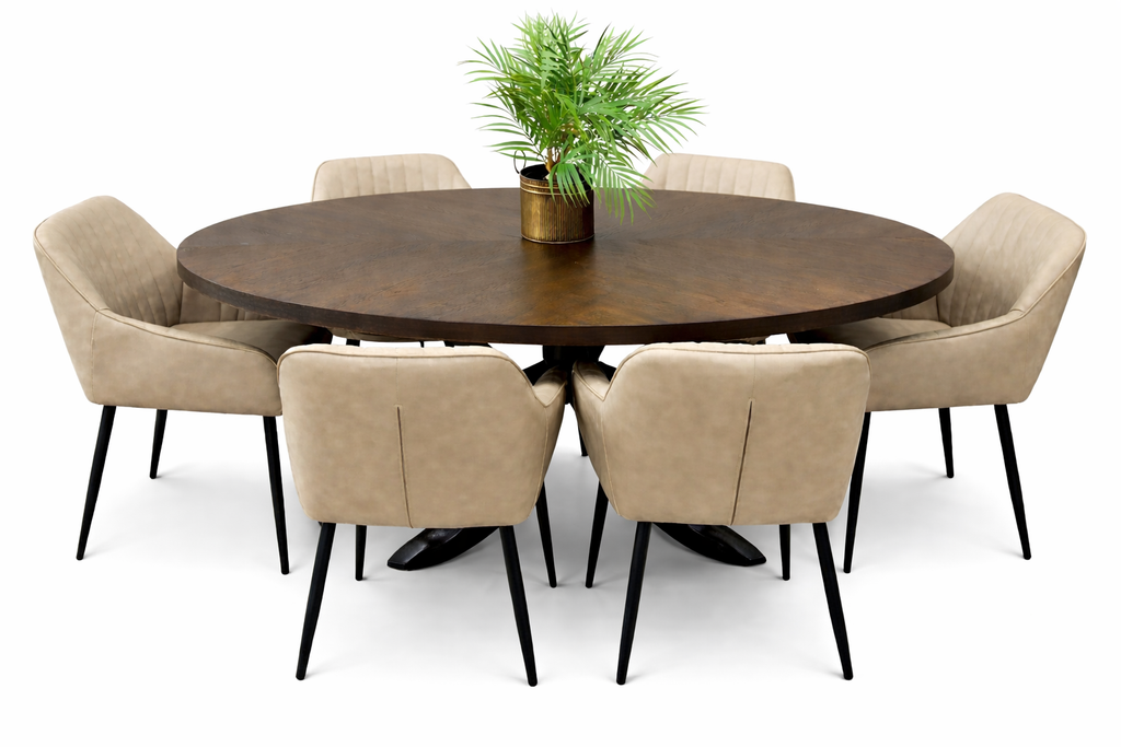 Samara 1.8m Oval Table + 6 EZ Chairs Taupe PU