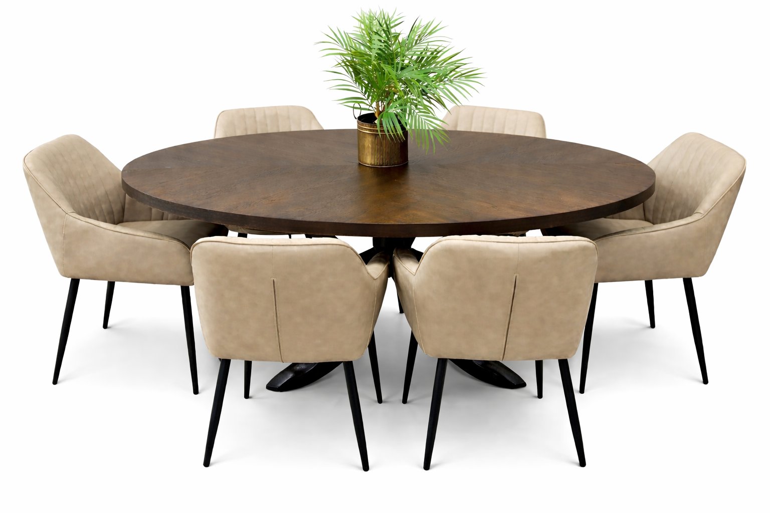 Samara 1.8m Oval Table + 6 EZ Chairs Taupe PU