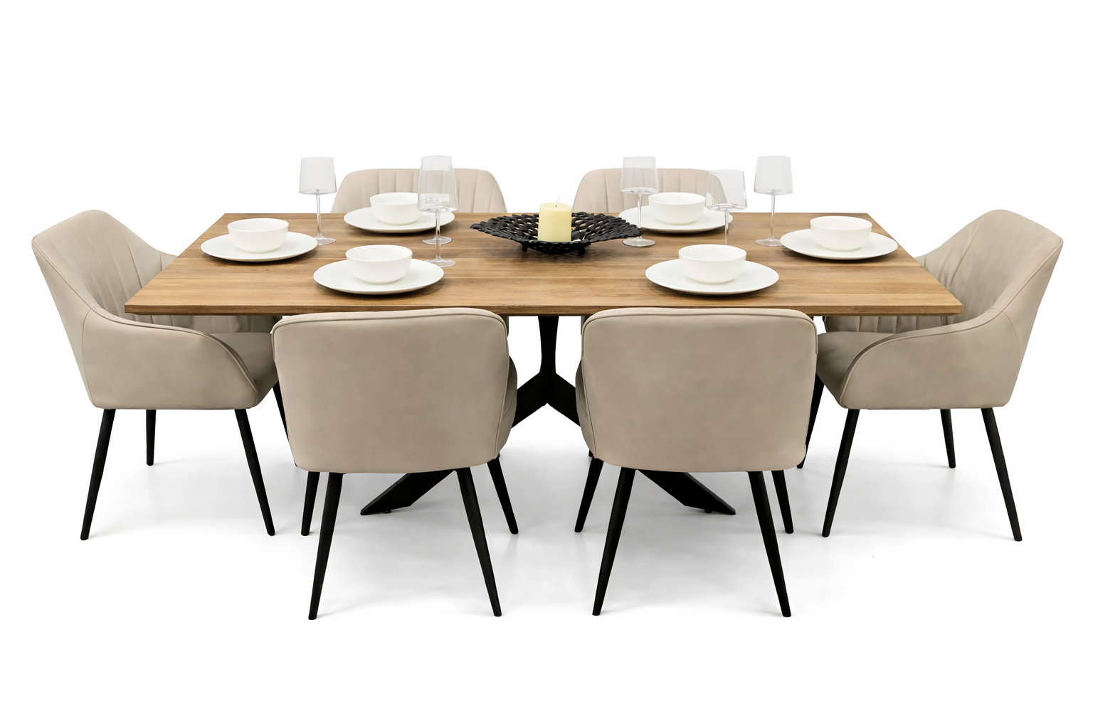 Epsom Rustic Oak 1.6m + 6 EZ Chairs Taupe PU