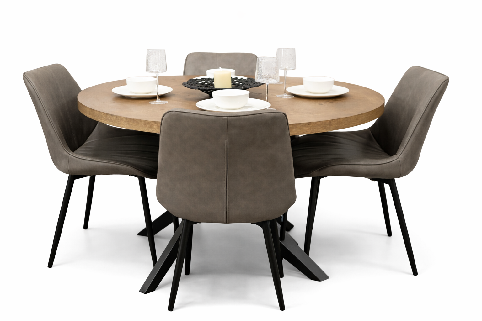 Carson 1.2m + 4 Tilly Grey PU Chairs