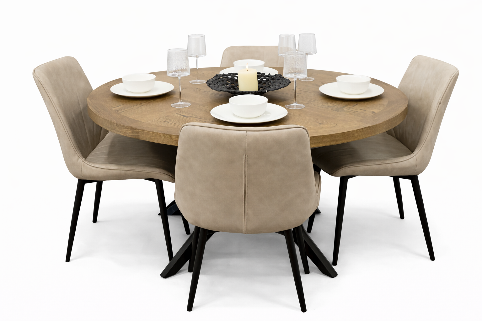 Carson 1.2m + 4 Tilly Taupe PU Chairs