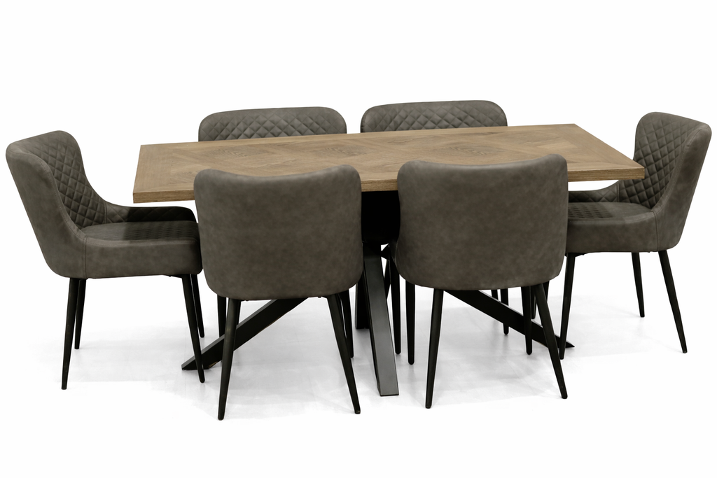 Hugo 1.6m Medium Oak Veneer+ 6 Diamond Grey PU Chairs