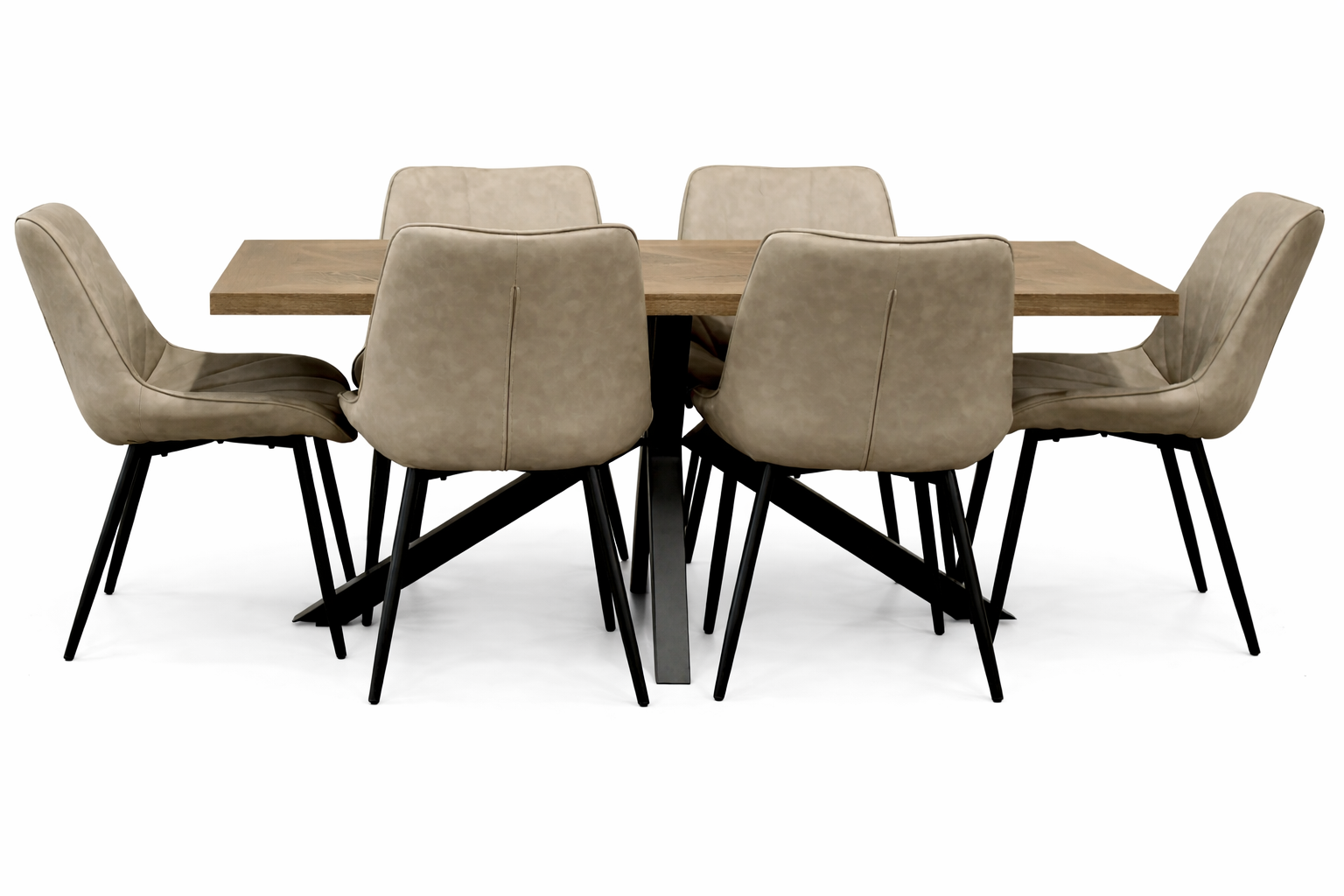 Hugo 1.6m Medium Oak Veneer+ 6 Tilly Taupe PU Chairs