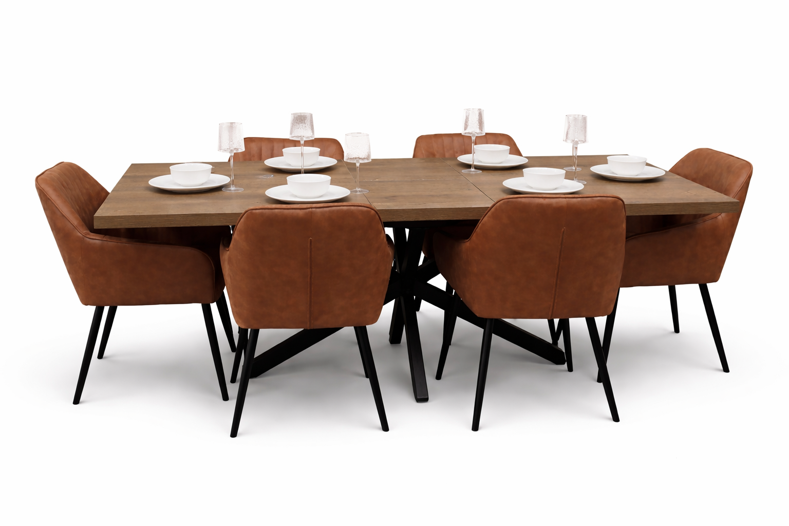Pan Dark 1.6m/2m + 6 EZ Tan  Suede Chairs