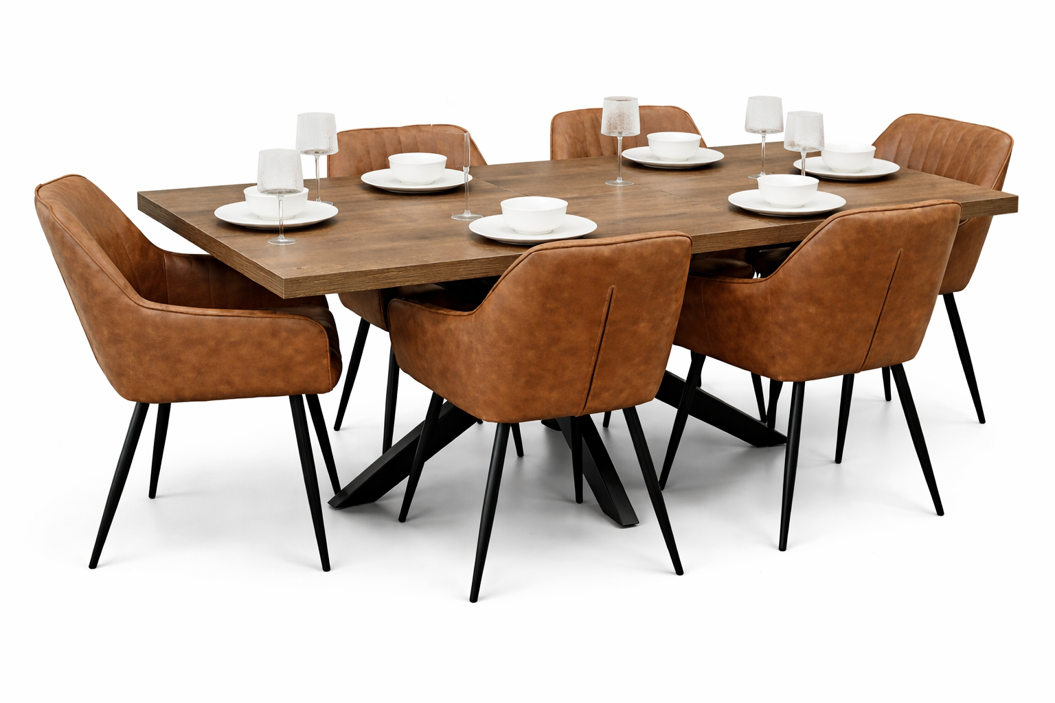 Pan Dark 1.6m/2m + 6 EZ Tan  Suede Chairs