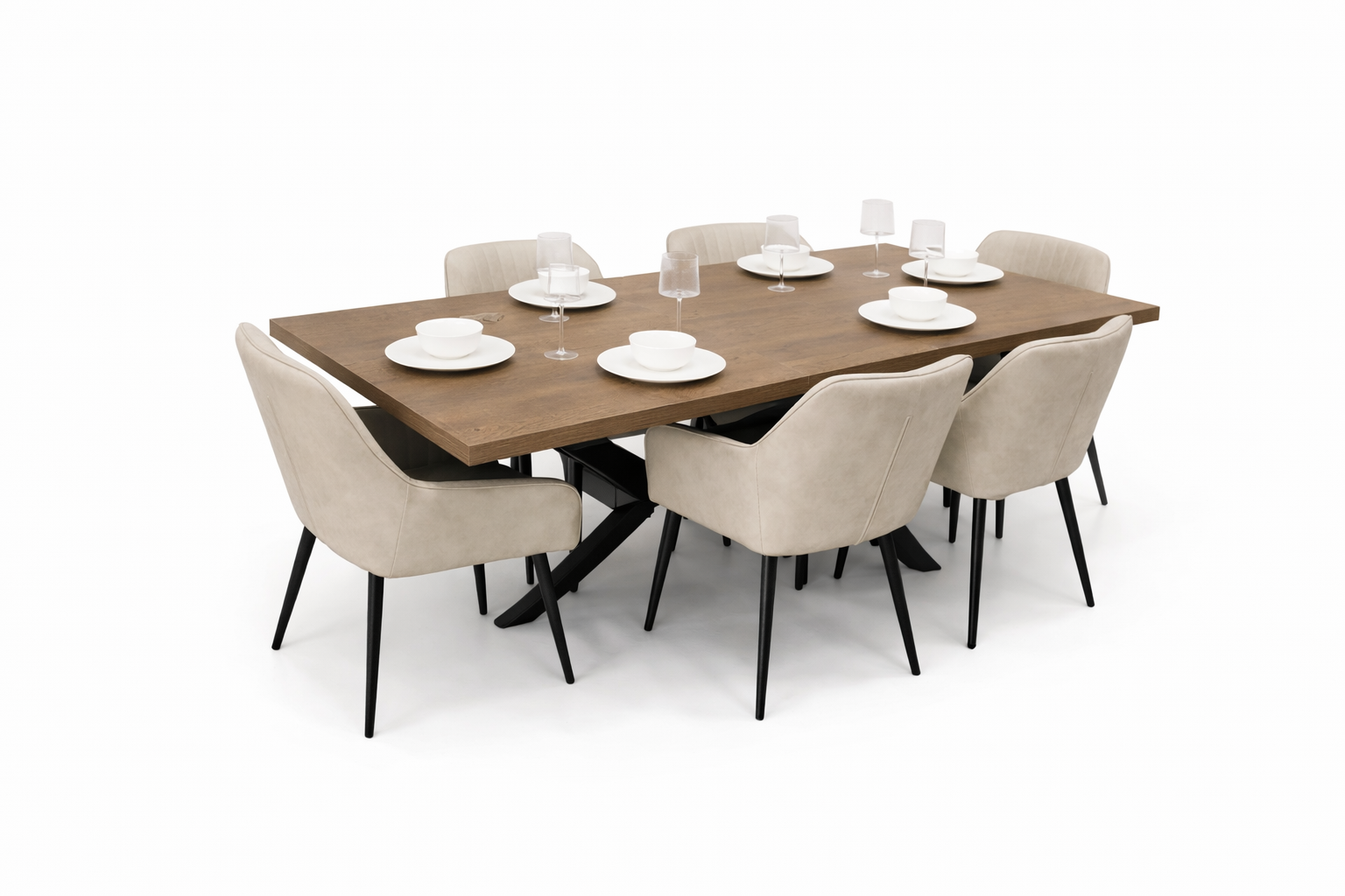 Pan Dark 1.6m/2m + 6 EZ Taupe Chairs