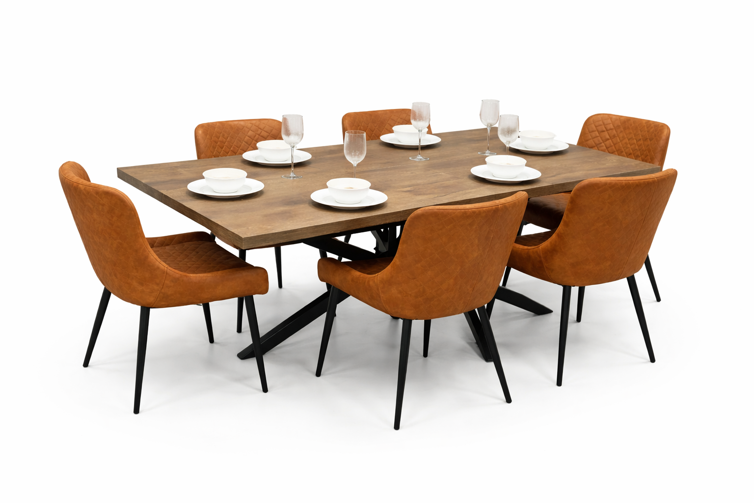 Pan Dark 1.6m/2m + 6 Diamond Tan SuedeChairs