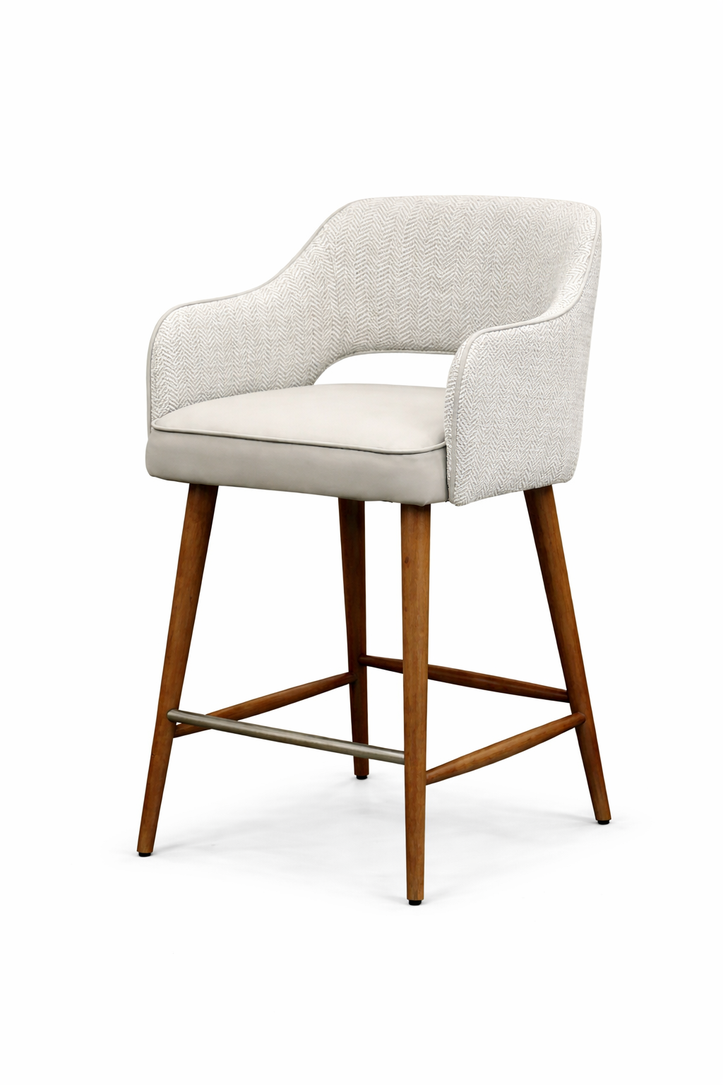 Pisa Dining Bar Stool - Herringbone Fabric/ Stone Leather