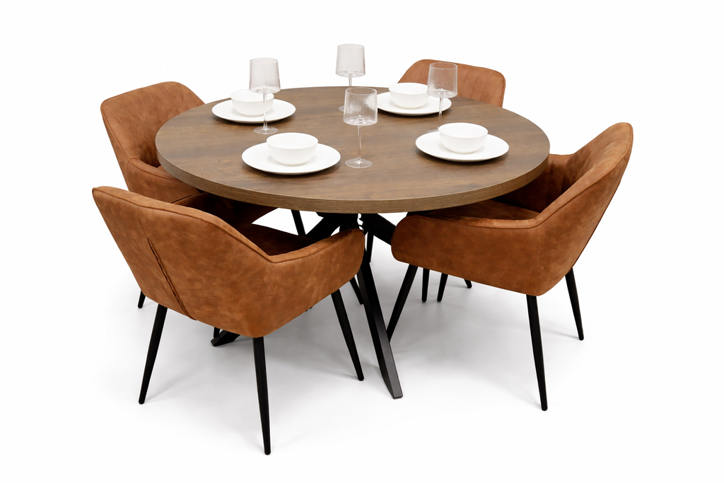 Pan Dark 1.2m + 4 EZ Tan Suede Chairs