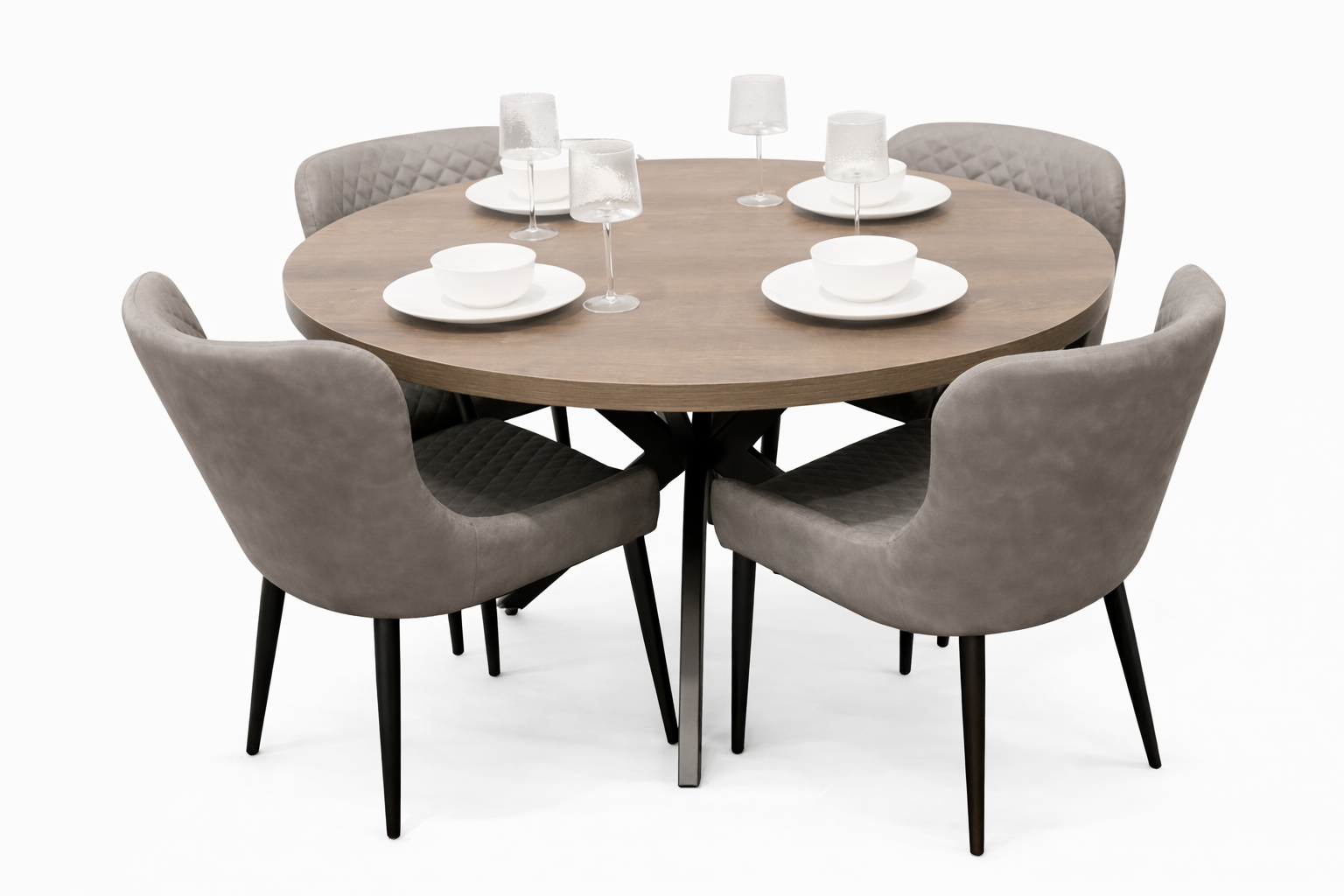 Pan Dark 1.2m + 4 Diamond Grey PU Chairs