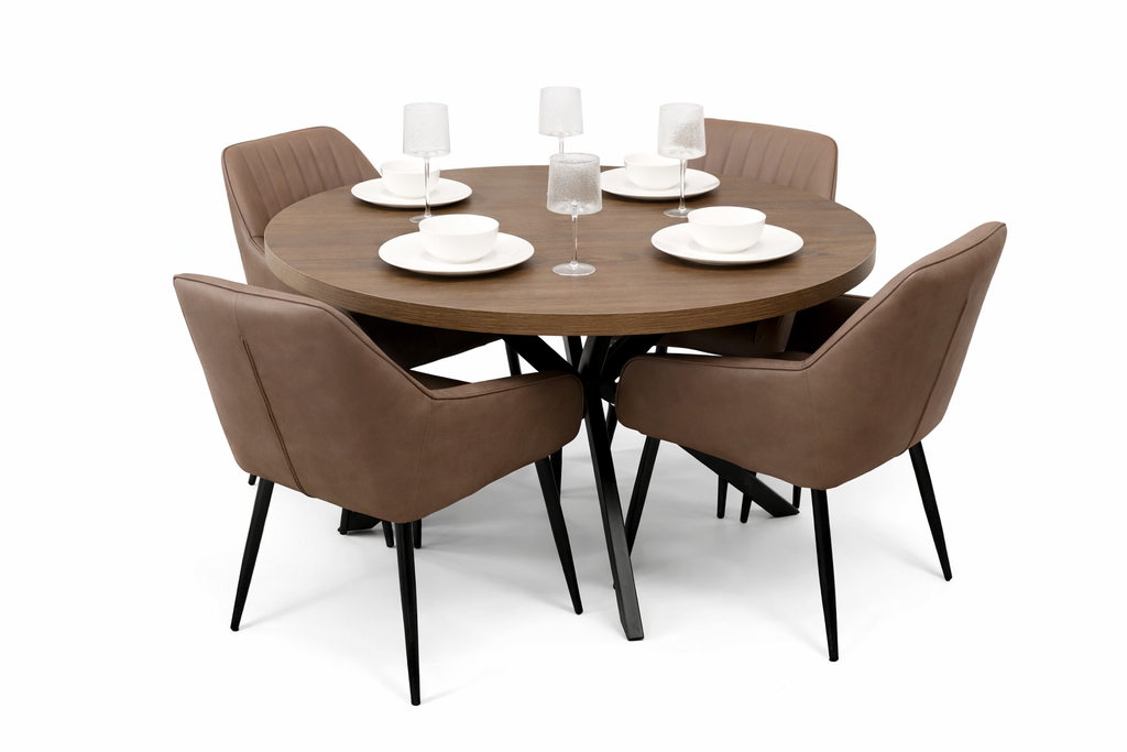 Pan Dark 1.2m + 4 EZ Brown PU Chairs