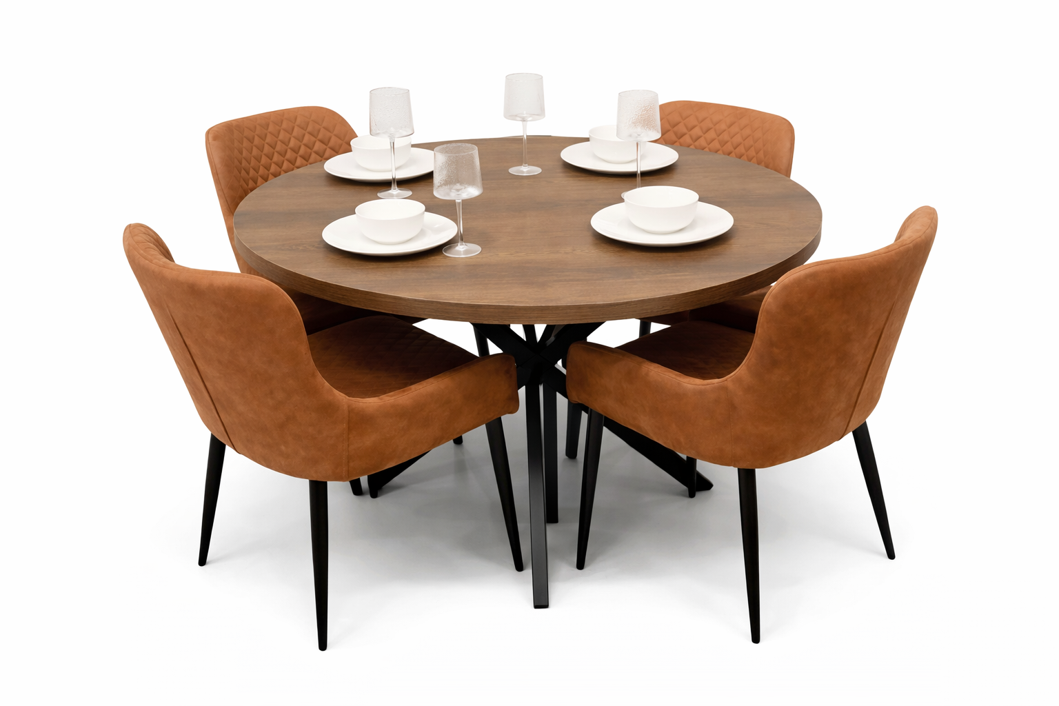 Pan Dark 1.2m + 4 Diamond Tan Suede Chairs