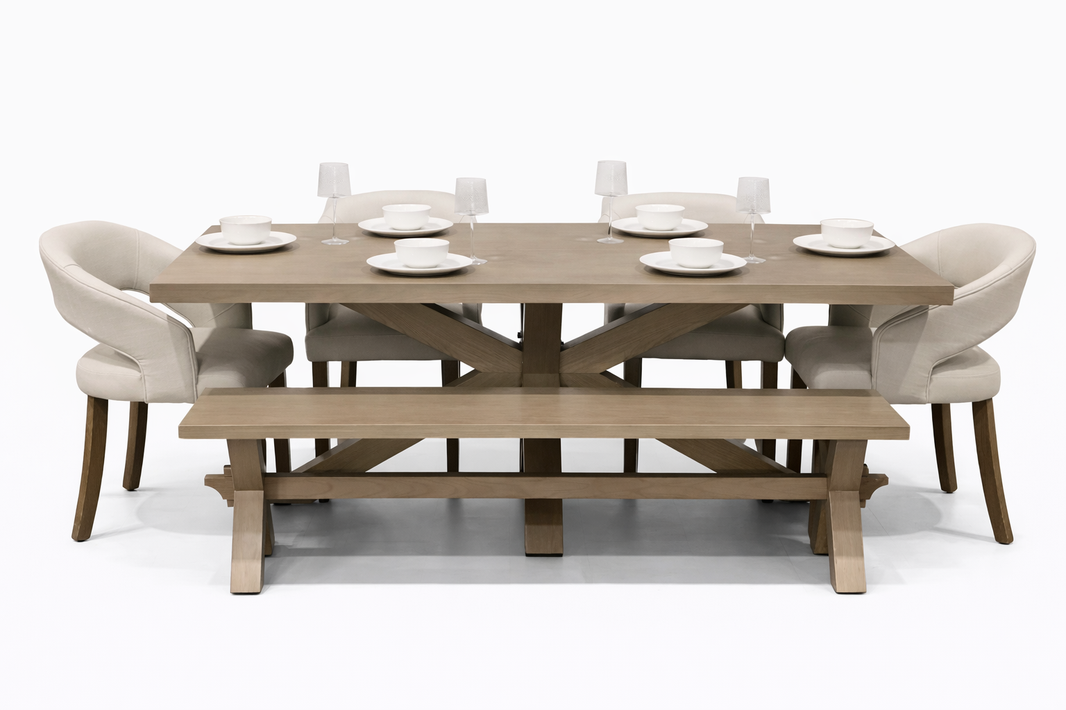 Parnell 2m Starburst + Bench + 4 Willow Cream Chairs