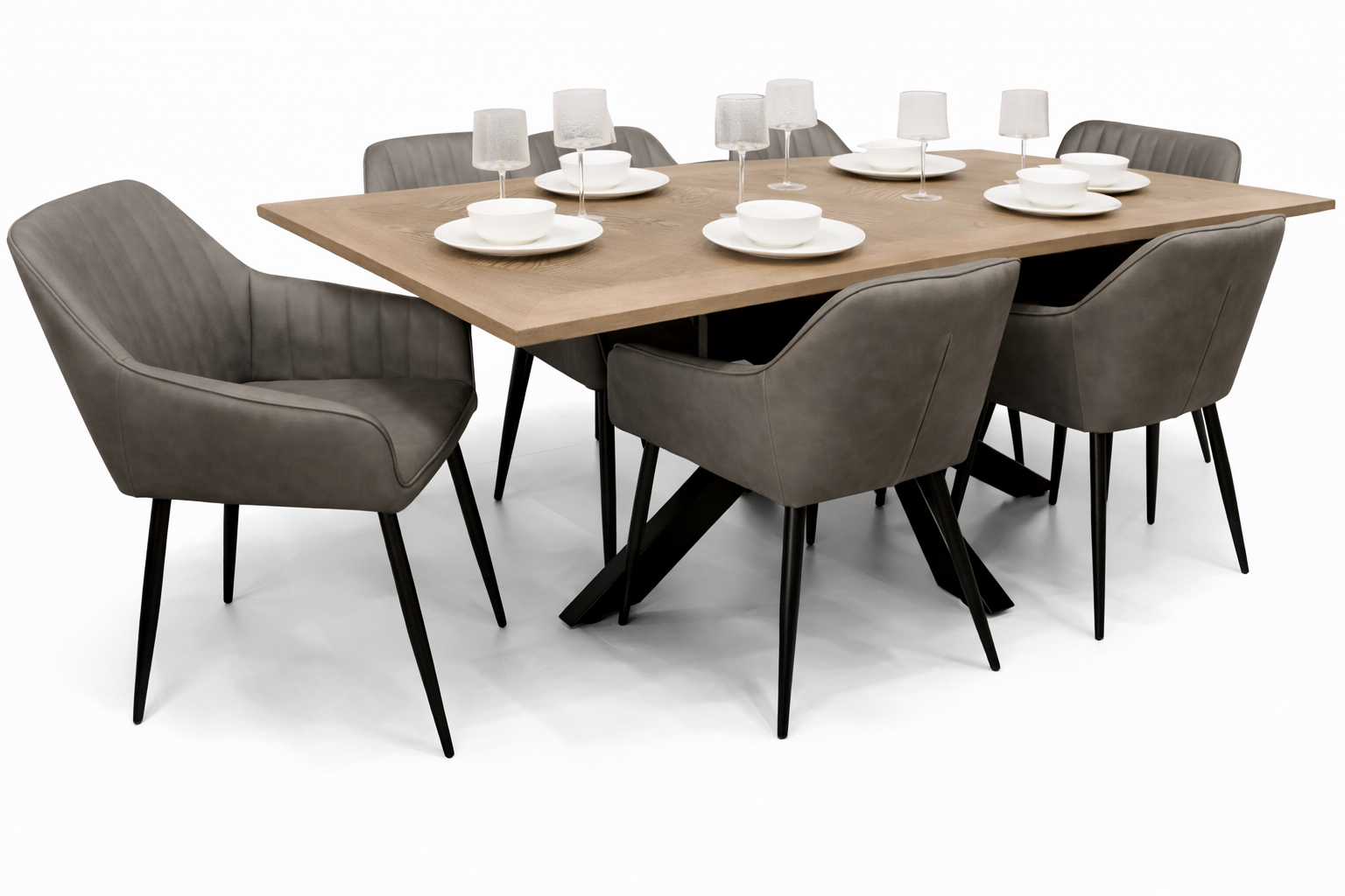 Peyton 1.6m/2m + 6 EZ Grey PU Chairs