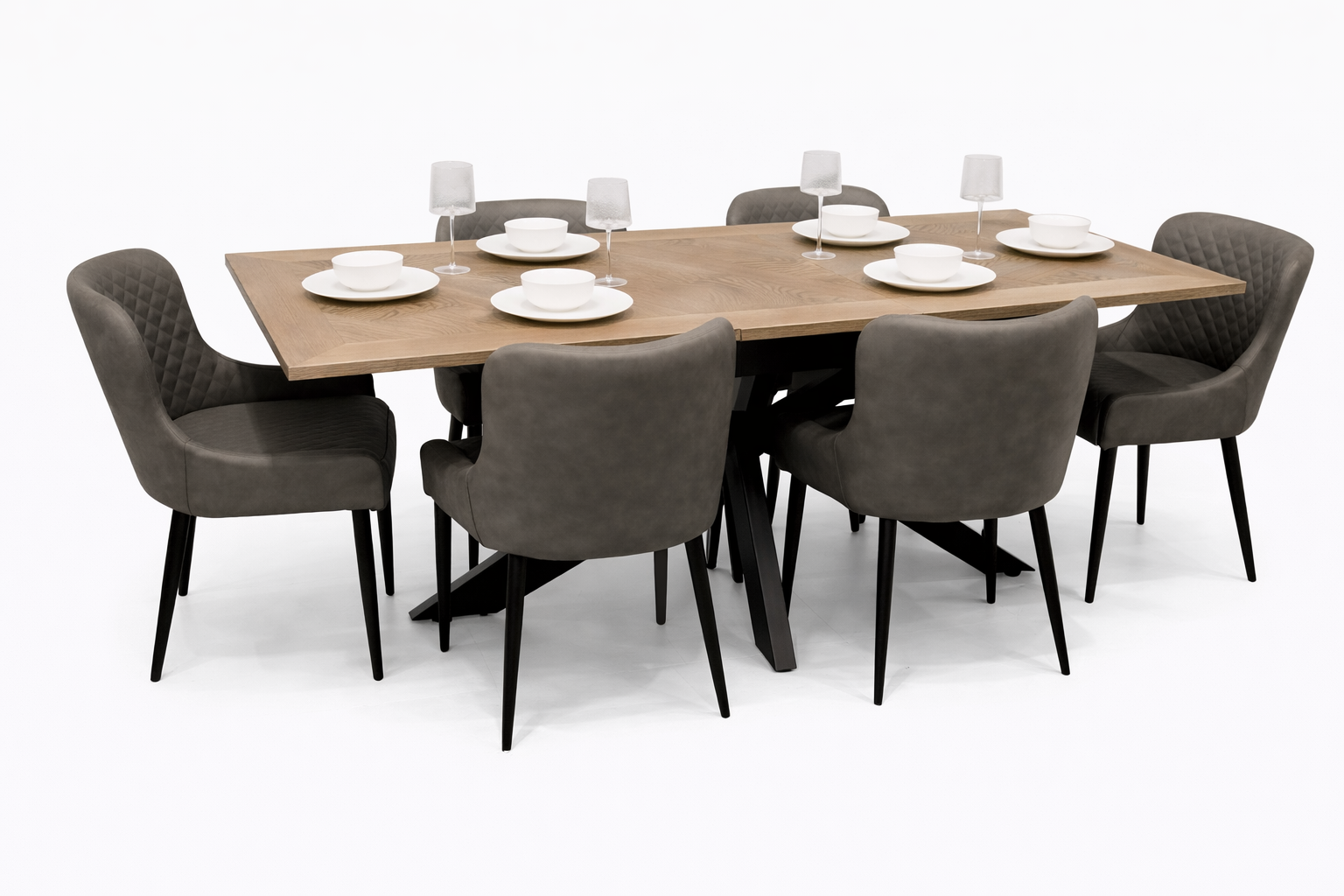 Peyton 1.6m/2m + 6 Diamond Grey PU Chairs