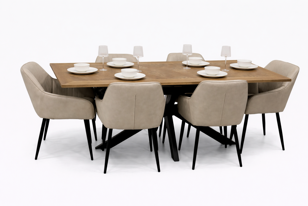 Peyton 1.6m/2m + 6 EZ Taupe PU Chairs