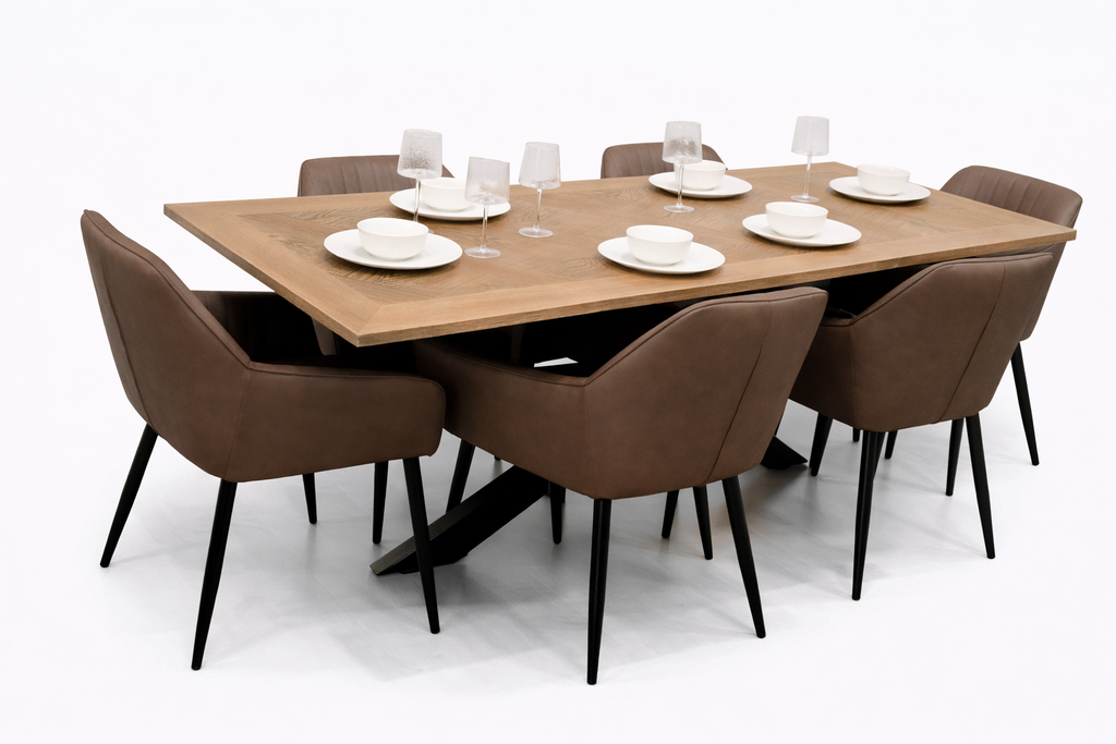 Peyton 1.6m/2m + 6 EZ Brown PU Chairs