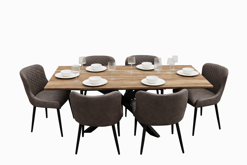 Epsom Rustic Oak 1.6m + 6 Diamond Grey PU Chairs