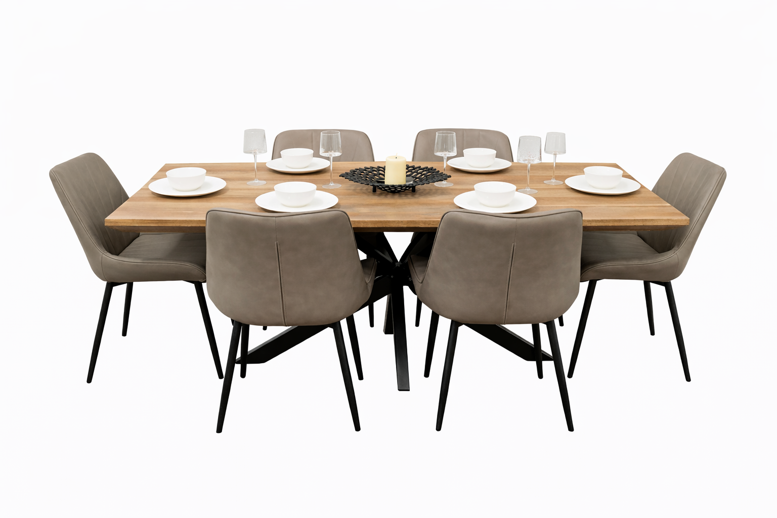 Epsom Rustic Oak 1.6m + 6 Tilly Chairs Grey PU