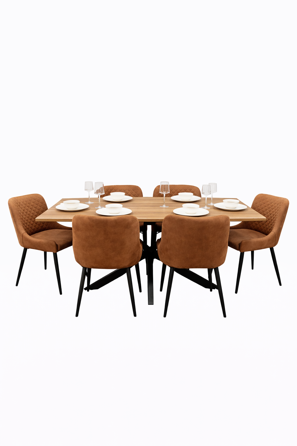 Epsom Rustic Oak 1.6m + 6 Diamond Tan Suede Chairs