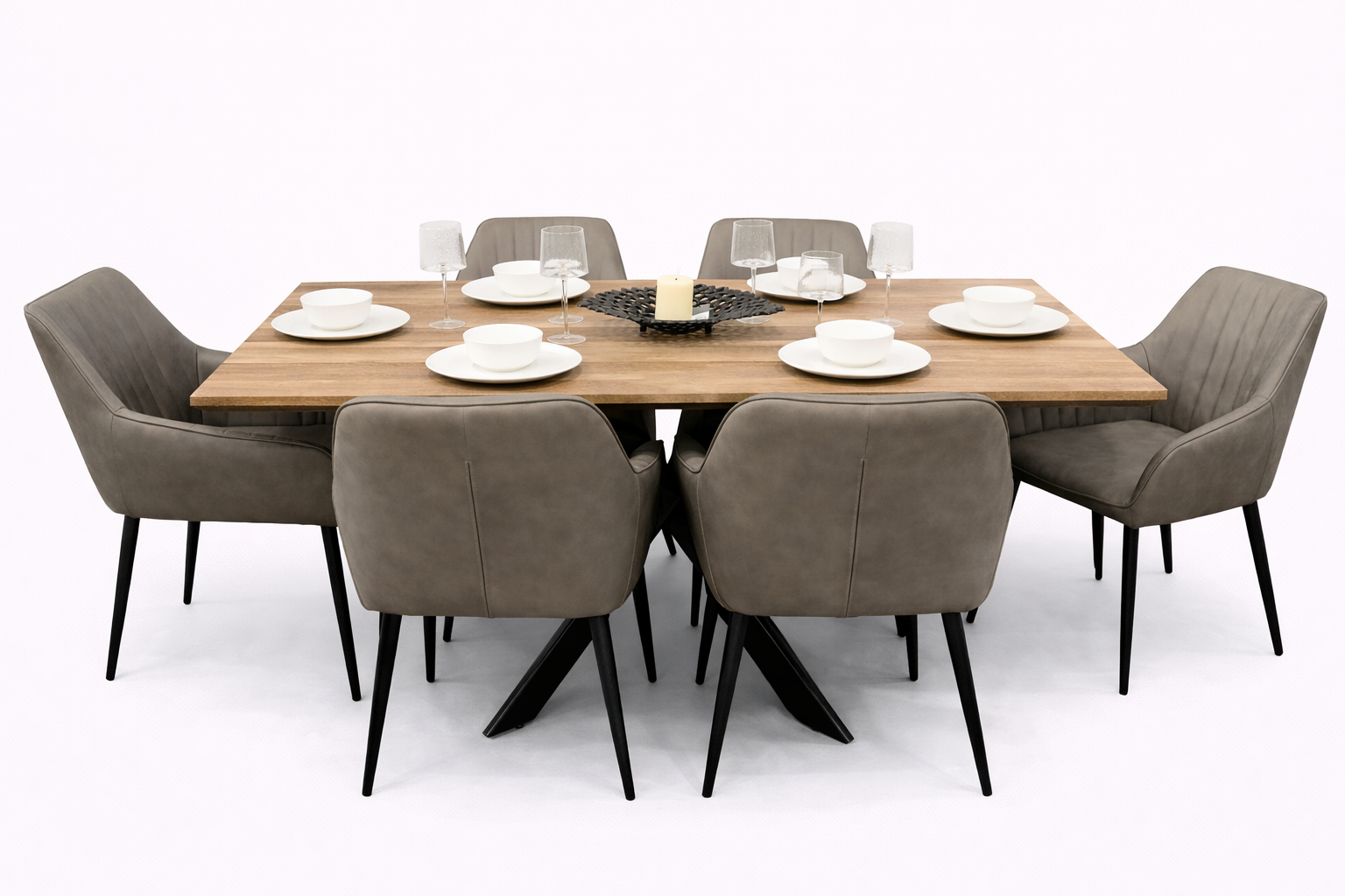 Epsom Rustic Oak 1.6m + 6 EZ Chairs Smoke Grey PU