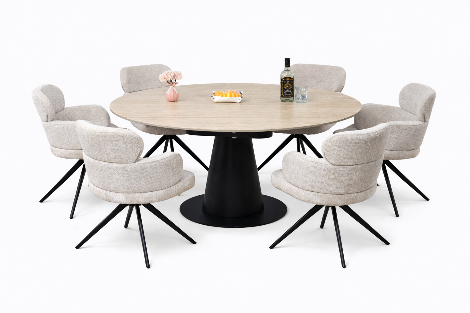 Como Swivel Extension Table + 6 Orbit Chairs