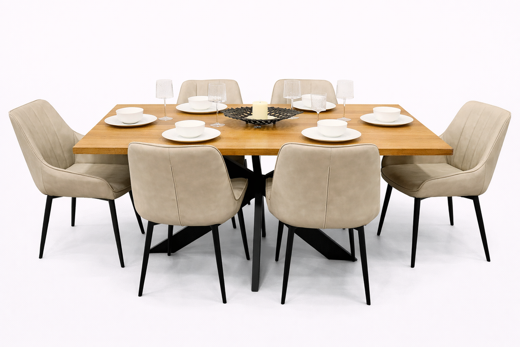Windsor - 1.9m Table + 6 Tilly Taupe PU