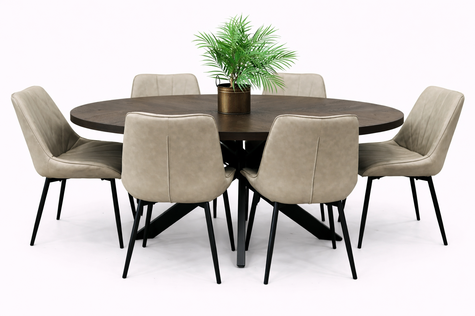Samara 1.8m Oval Table + 6 Tilly Chairs Taupe PU