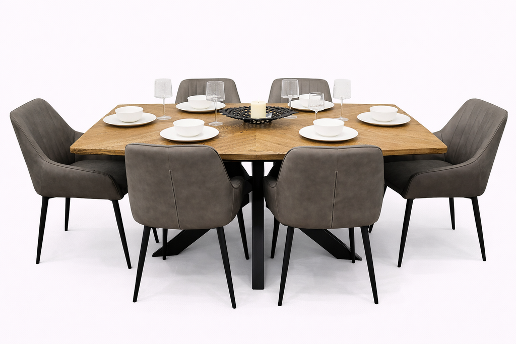 Hampton 1.6m + 6 EZ Grey Chairs