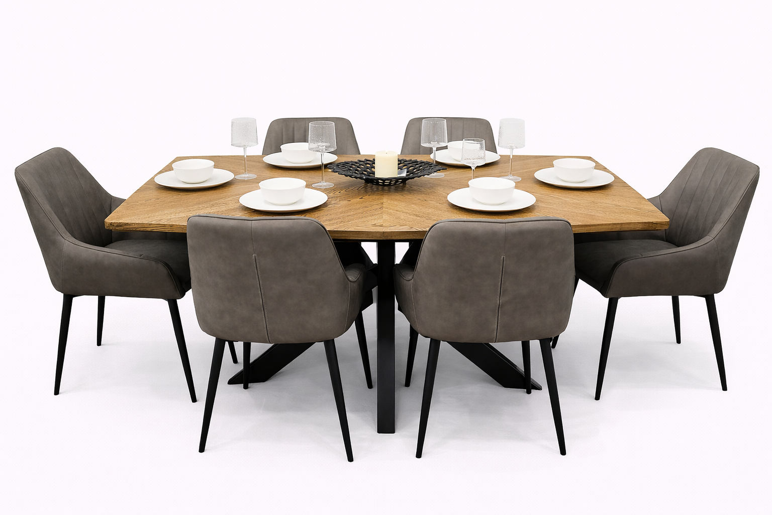 Hampton 1.6m + 6 EZ Grey Chairs