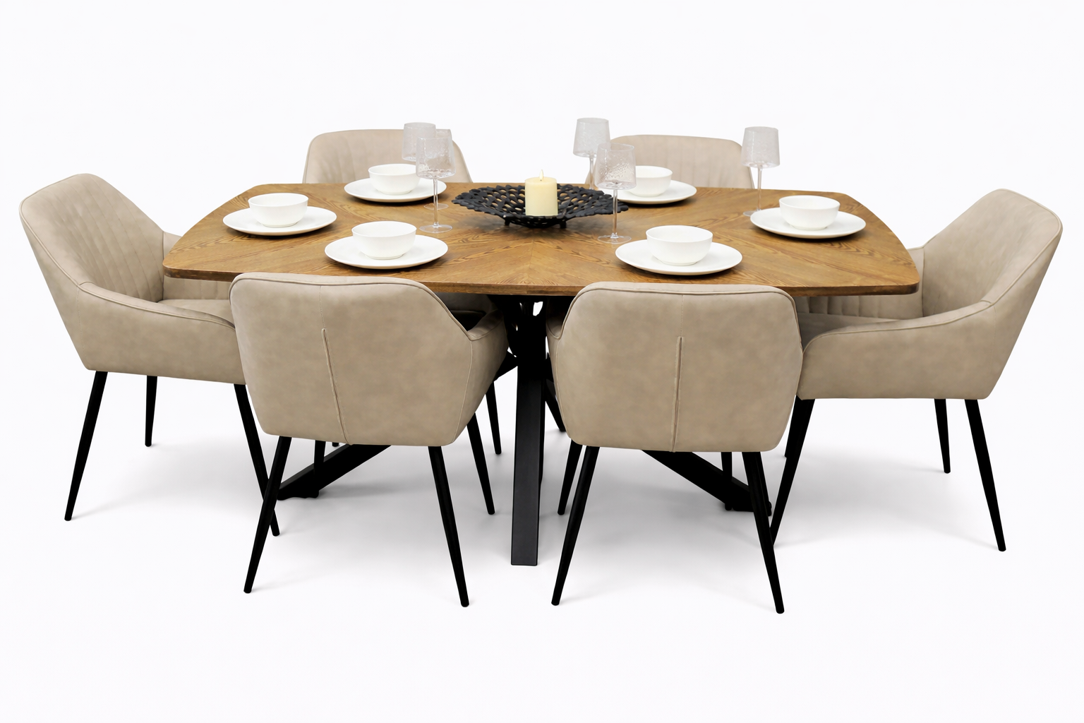 Hampton 1.6m + 6 EZ Taupe PU Chairs
