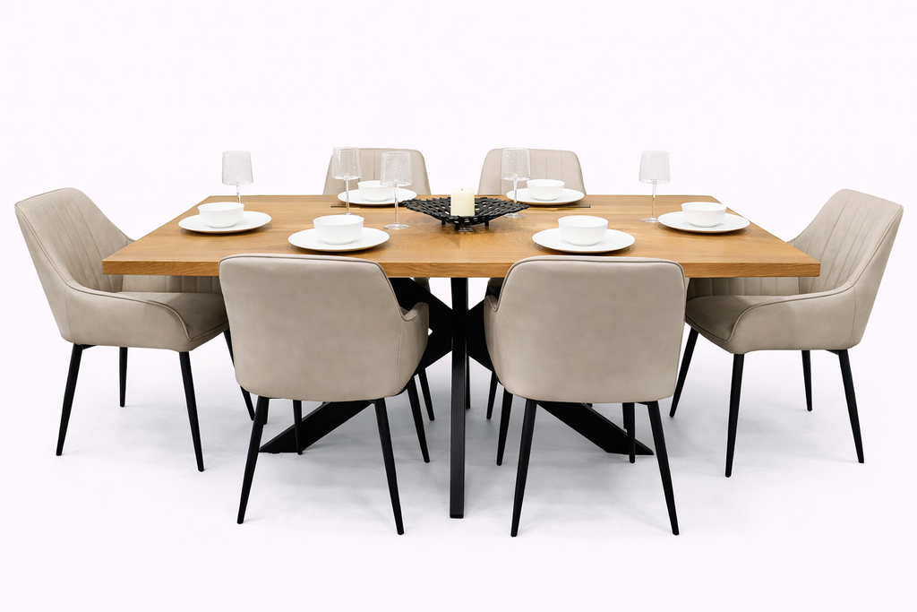 Windsor - 1.9m Table + 6 EZ Taupe PU