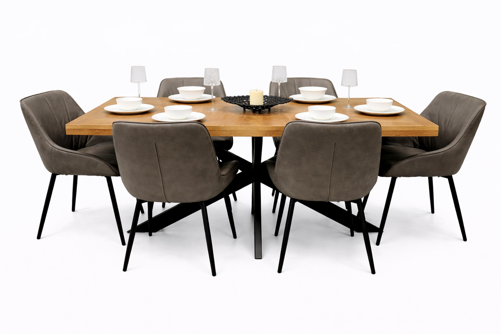 Windsor - 1.9m Table + 6 Tilly Smoke Grey PU