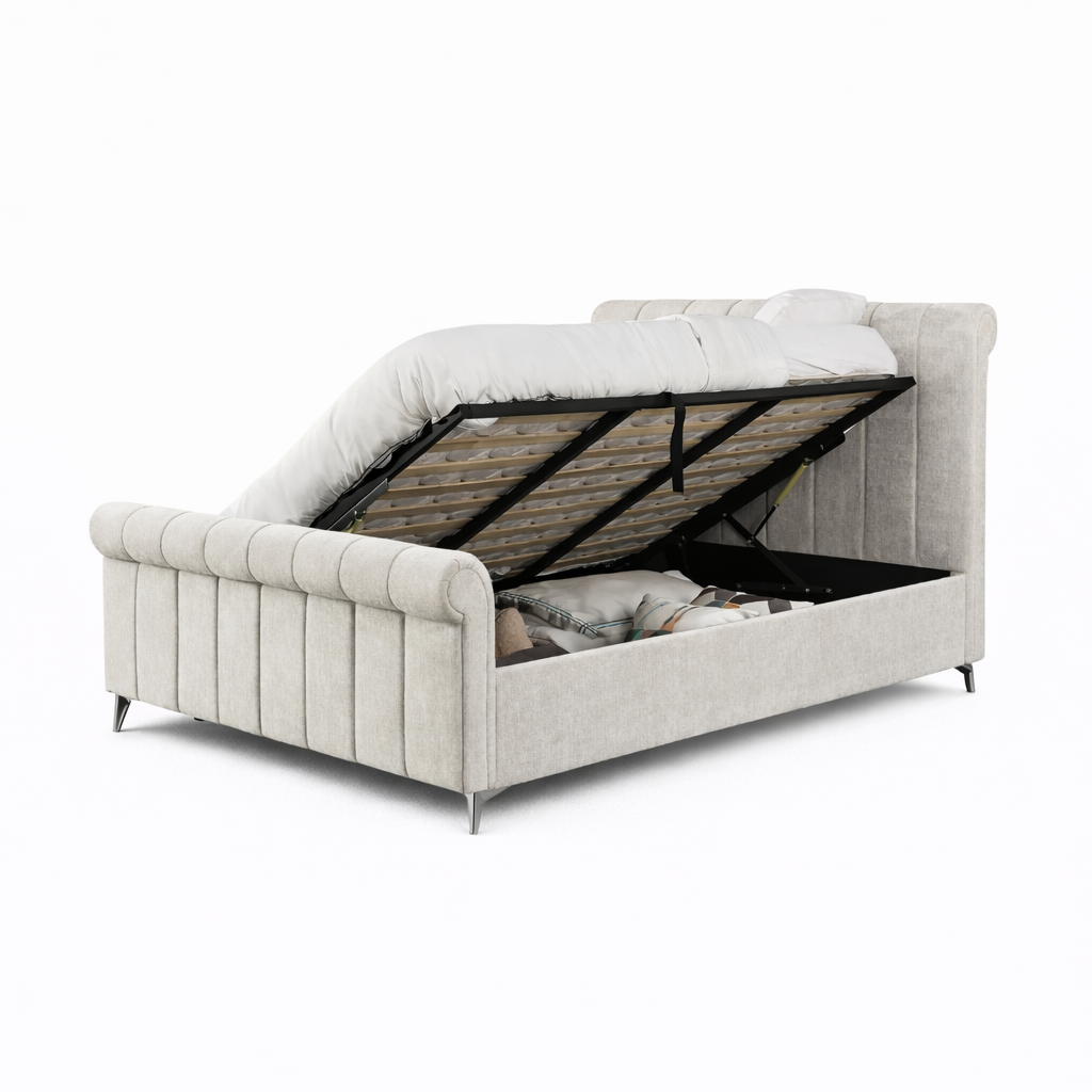 Marlow Sleigh Bed Ottoman Beige - Double