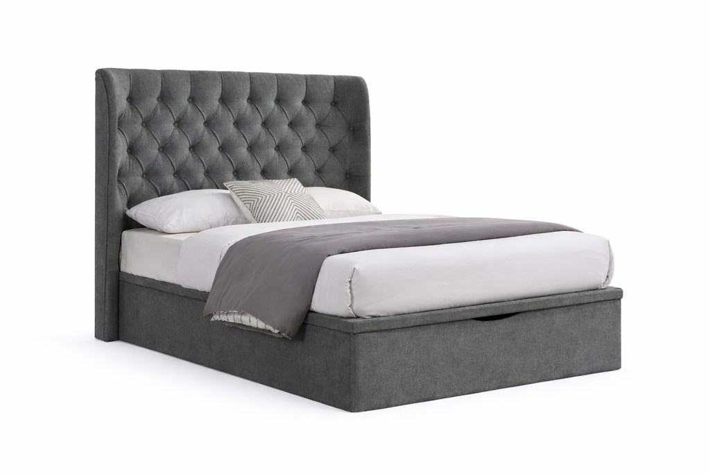 Clara Gas Lift  King Bed Frame   - Grey Fabric