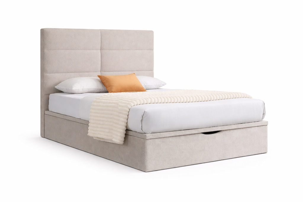 Jessica Gas Lift  Double Bed Frame   - Beige Fabric