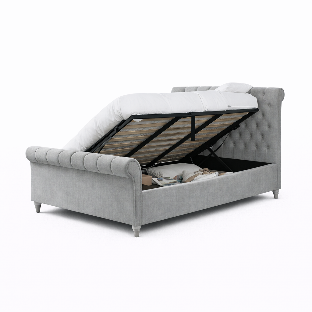 Dione Sleigh Bed Ottoman Silver - King Size