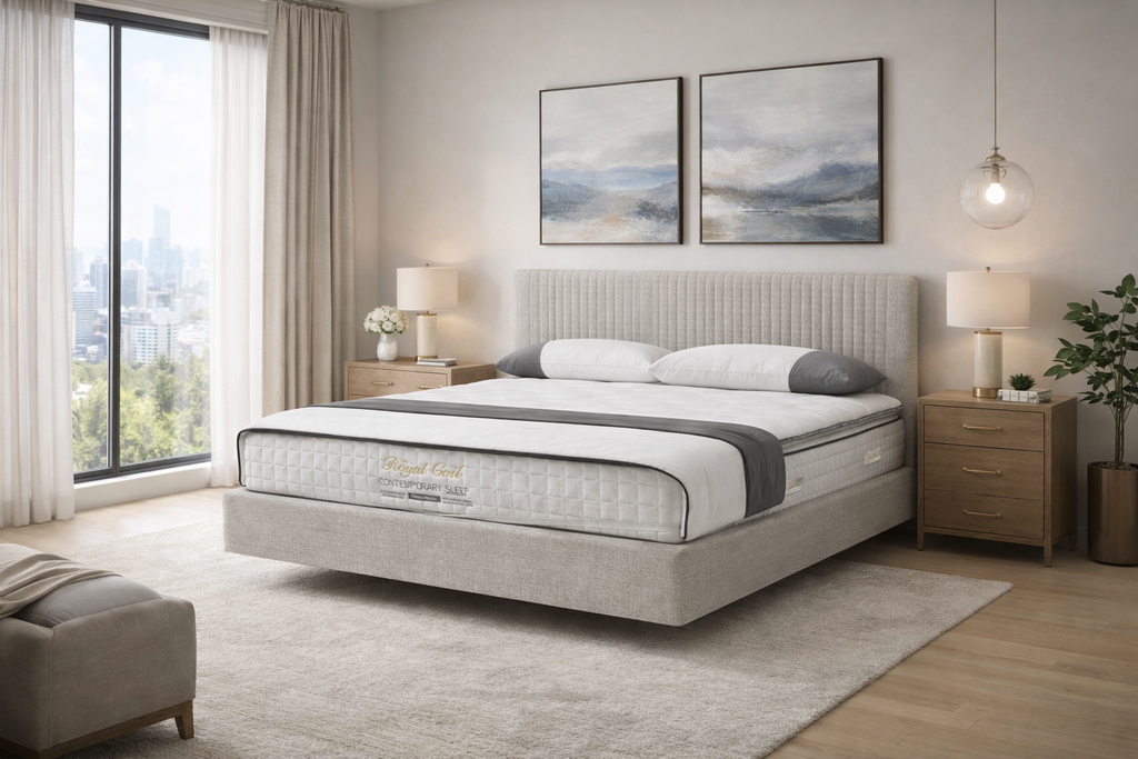 Valerie  Bed King   - Beige Linen