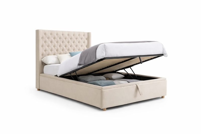 Sky  King Size Gas lift Bedframe - Beige Linen