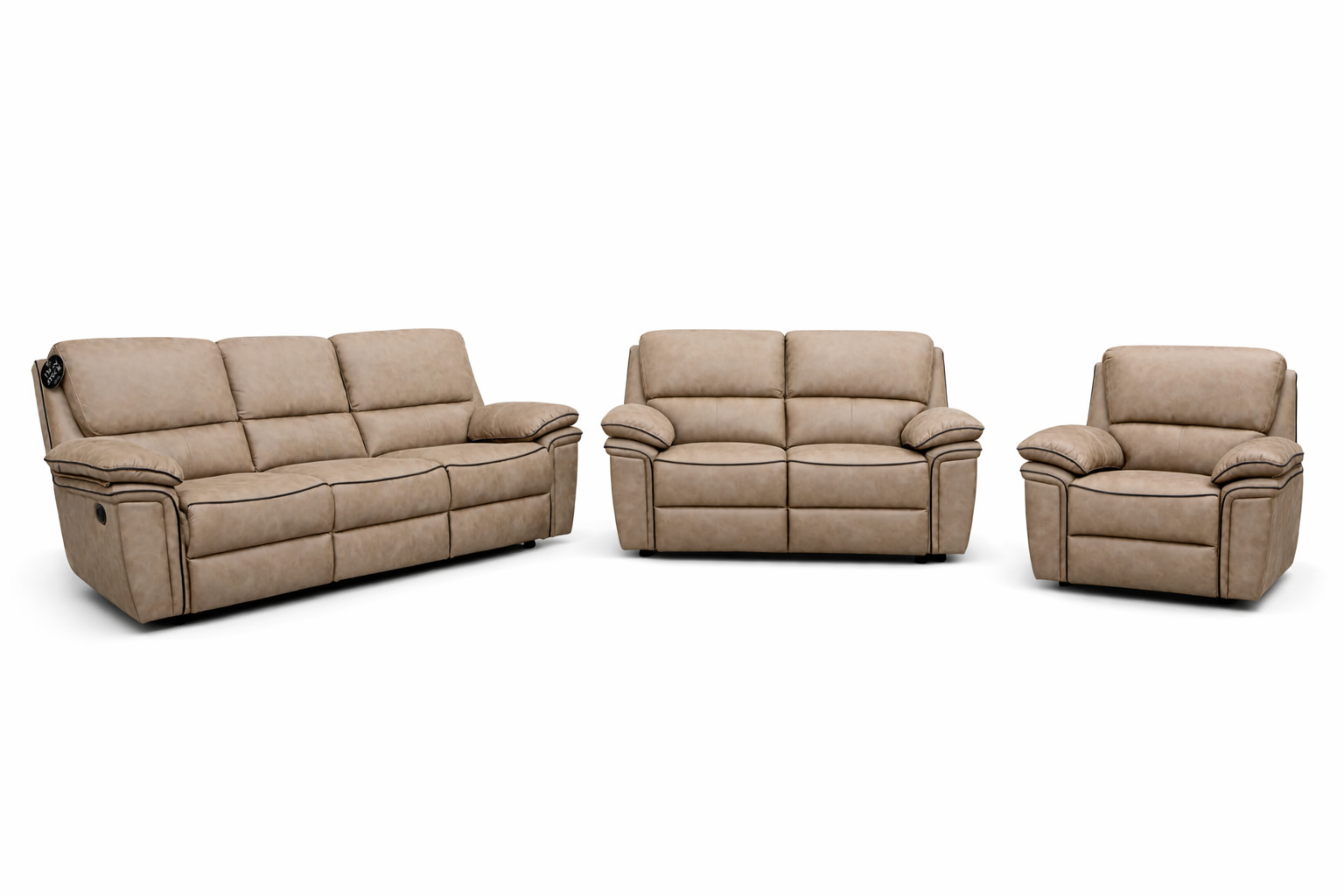 Brianna 3 + 2 +1 reclining Sofa Range - Taupe Suede Fabric