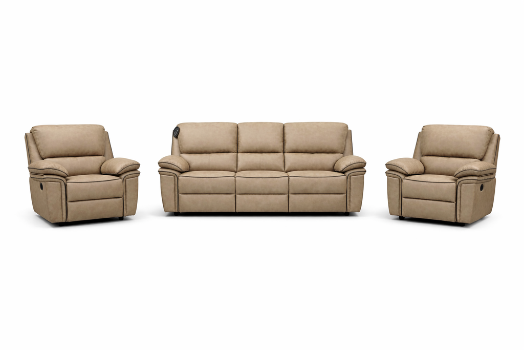 Brianna 3+1+1 reclining Sofa Range - Taupe Suede Fabric