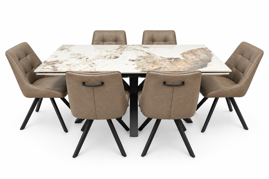 Sorrento Extending Sintered Stone Dining Table & Pedro Dark Taupe Chairs