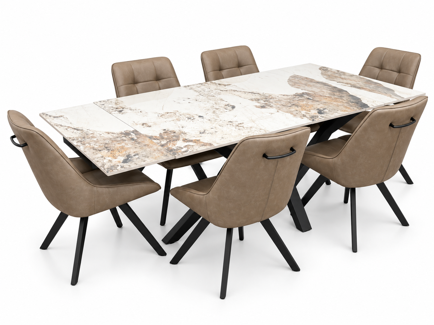 Sorrento Extending Sintered Stone Dining Table & Pedro Dark Taupe Chairs